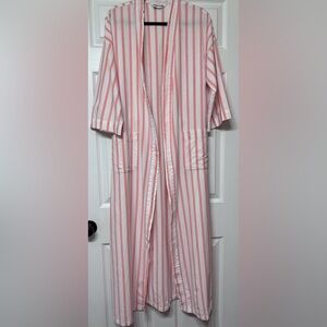 Vtg Pierre Cardin Coral and White Striped kimono robe